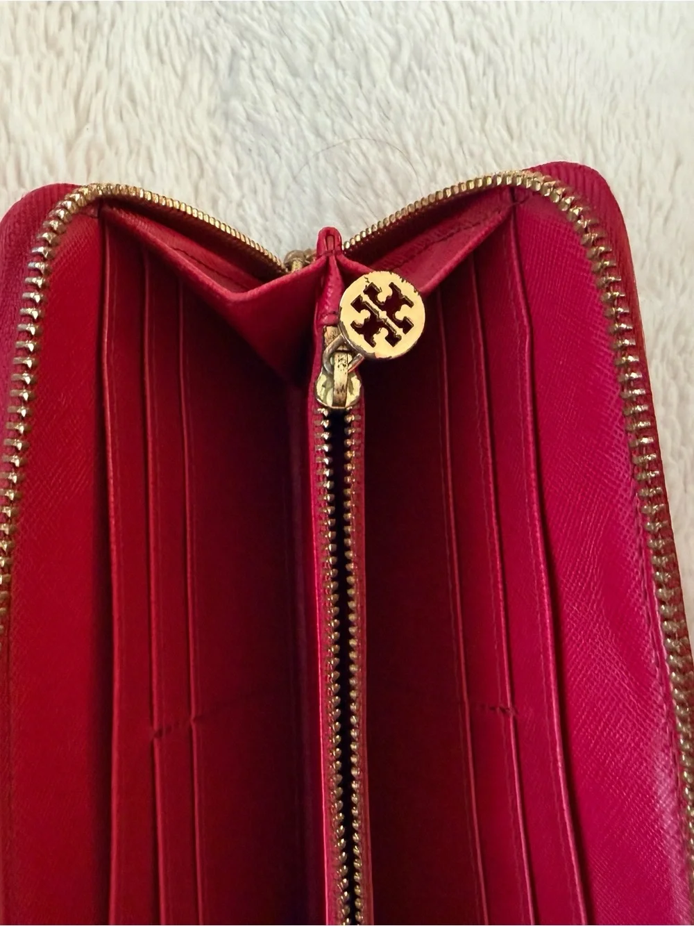 Tory Burch Fuchsia Zip-Around Wallet with Gold Logo